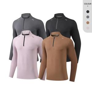 Activewear raya reflectante logotipo personalizado Quater cremallera camiseta en blanco hombres camisa de manga larga para hombres cremallera camiseta - Product Image 1