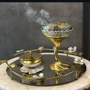 Luxury Gold Classic Incense Burners Handmade Fancy Metal Incense Burners White & Gold <b>Gifting</b> Incense Burners - Product Image 1