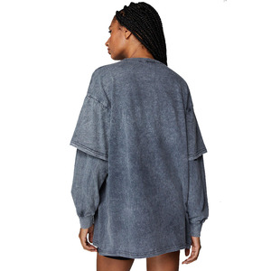 Camisetas con serigrafía de calidad superior para hombres y mujeres, camisetas de manga larga de doble capa con lavado ácido personalizado a la venta, camisetas para hombres 2024 - Product Image 4