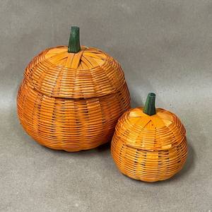 Halloween-inspired Bamboo Woven <b>Pumpkins</b> Charming <b>Pumpkins</b> With Green <b>Wooden</b> Stems for Thanksgiving - Product Image 2