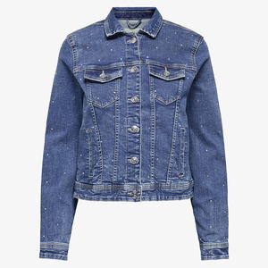 Veste en jean bleu moyen pour femme avec détails en strass et poches sur la poitrine toutes saisons confort en coton dernier modèle - Product Image 6