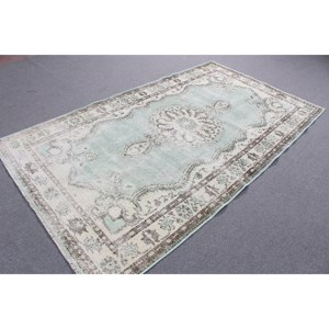 Alfombra Vintage de 4.8x8.7 pies, Alfombra Turca, Alfombra de Lana con Diseño Floral Azul - Product Image 4