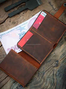 Cartera de tres pliegues de cuero de Caballo Loco genuino hecha a mano Vintage RFID seguro cuero de vaca hombres monedero organizador - Product Image 5