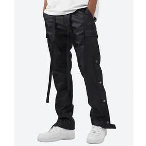 Pantaloni in Nylon con coulisse neri da uomo personalizzati pantaloni Cargo con cerniera laterale con bottone a pressione