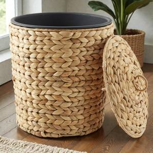 ISLA Wholesale Handwoven Water Hyacinth Trash Can with Lid Removable Inner Liner Round Woven <b>Waste</b> Bin for Home & Commercial Use - Product Image 1