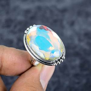 Antique Bohemian Rainbows Mystic Quartz 925 Sterling Silver Handmade <b>Ring</b> Oval Gemstone Bezel Setting Wedding Party Jewelry - Product Image 1