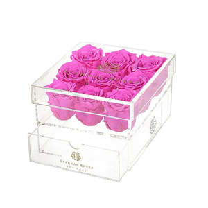 Madison Nine Rose Gift Box in Hot Pink Square Acrylic Box with Eternal Flower for Valentine's Day and Mother's Day - Product Image 1