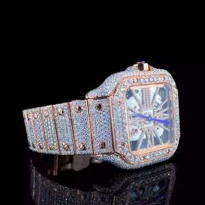 Luxurious Square Antique Stainless Steel <b>Watch</b> with Moissanite Diamond Iced Out VVS Clarity Auto Date Quartz Movement - Product Image 2