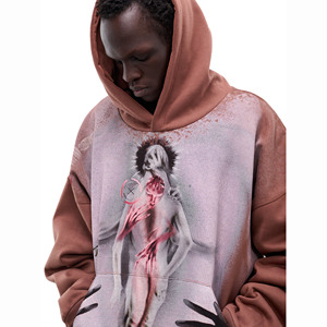 Sudadera con capucha estampada de gran tamaño para hombre de algodón y poliéster de peso pesado Logotipo con estampado personalizado Sudadera con capucha gruesa francesa Terry sólida - Product Image 4