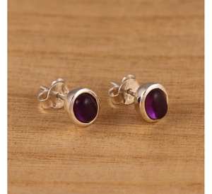 Boucles d'oreilles élégantes en argent sterling 925 avec améthyste naturelle de forme ovale 9x7mm pour la fête - Product Image 3