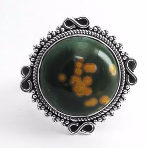 Superbes bagues artisanales en argent sterling 925 avec jaspe océanique, style bohème, serties clos, bijoux au design chrétien - Product Image 1