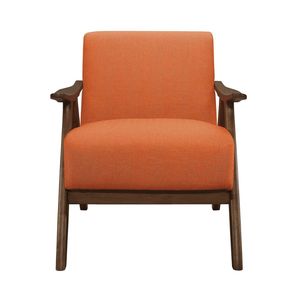 Sillón Moderno Escandinavo de Tela Naranja con Estructura de Madera de Nogal, Sillón Tapizado, Asiento Decorativo para Sala de Estar y Hogar - Product Image 3