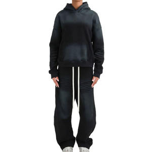 Ensemble de survêtement 2 pièces pour femme, à capuche, décontracté, léger, écologique, noir uni, dernière collection, vente en gros, respirant - Product Image 1