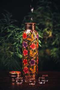 100% Pure Copper <b>1L</b> Hand Engraved Bohemian Style <b>Water</b> <b>Bottle</b> Lid Eco-Friendly Sustainable Premium Ayurvedic Health Benefits - Product Image 5