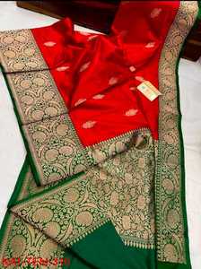 Op Maat Gemaakte Roze En Turquoise Blauw Gekleurde Brokaat Zijden Sari 'S Met Gouden Randen Ideaal Voor Indiase Kledingwinkels - Product Image 2