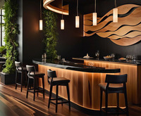 Comptoir de bar commercial moderne incurvé, éco-responsable, sur mesure, design KFC, avec éclairage LED, pour usage domestique, hôtelier et commercial - Garantie 10 ans