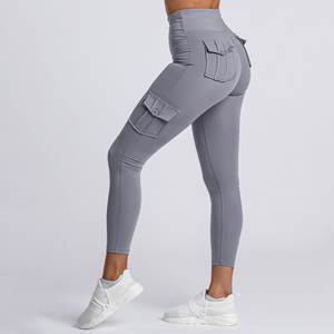Vente en gros de leggings de gym pour femmes pantalon de yoga taille haute à motif uni avec fermeture élastique à la taille - Product Image 4