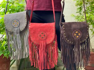 <b>Leather</b> Sling Bag Suede <b>Leather</b> Fringe Handbag Stylish Bags Unique Satchel Bag - Product Image 4