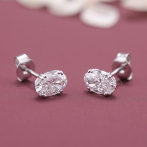 IGI Certified Lab Grown Diamond Oval Stud <b>Earrings</b> 18K White / Yellow & Rose Gold Solitaire Oval Cut Diamond <b>Earrings</b> - Product Image 3