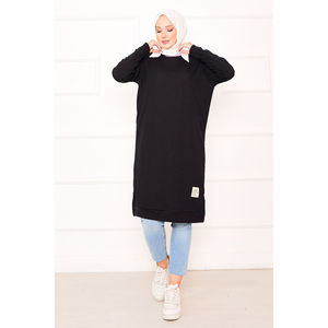 เสื้อทูนิคผ้าริบเนื้อนุ่มระบายอากาศดี สีดำ แต่งลายปัก สไตล์ลำลอง - Product Image 4