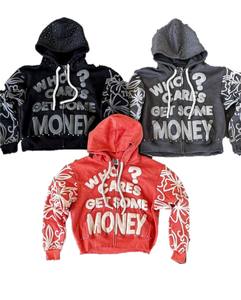 Survêtement Streetwear en gros Ensemble pantalon de survêtement et sweat à capuche brodés en détresse Survêtement délavé à l'acide délavé au soleil - Product Image 6