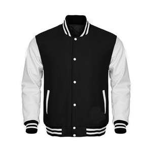 Vestes College Varsity pour hommes avec design personnalisé, manches fines en cuir blanc et col montant, vestes Letterman en laine noire - Product Image 3
