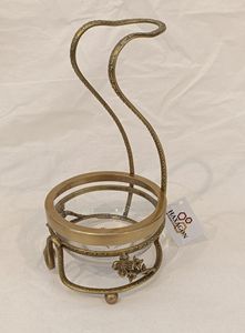 Tazón de metal y vidrio de alta calidad, forma redonda de trabajo elegante para servir con soporte de metal. - Product Image 2