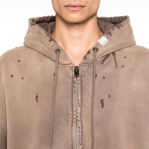 Sweat à capuche pour homme sur mesure, prix de gros, hiver, uni, délavé à l'acide, décoloré au soleil, fermeture éclair, uni, teint, respirant, séchage rapide, personnalisé - Product Image 4