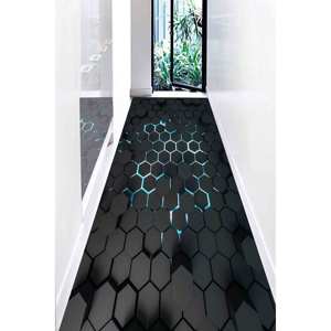 พรมลายเรขาคณิต 3 มิติ สีดำ: พรมพิมพ์ลายรังผึ้งทันสมัย พร้อมพรมขนนุ่ม - Product Image 5