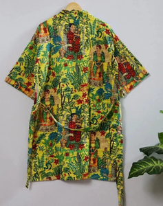 Abrigo de algodón puro acolchado estilo Kantha indio hecho a mano para mujer, Kimono térmico cómodo para la noche, tamaño libre para el verano - Product Image 5