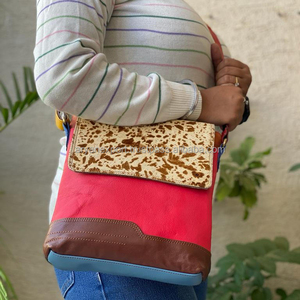 <b>Real</b> Handmade Recycled <b>Leather</b> Stubby Color Purse Hair on Hide Fur <b>Leather</b> Handbag Women Stylish Multicolor Shoulder Sling <b>Bag</b> - Product Image 2