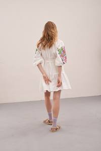 New Style Women Fashion Elegant Short Puff Sleeves Floral Embroidered <b>Mini</b> Length Short Ukraine - Product Image 5