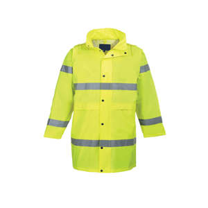 High Quality High Visibility Reflective Waterproof Canvas Rain Jacket Windbreaker <b>Detachable</b> Hood Front Zipper Closure Solid - Product Image 6