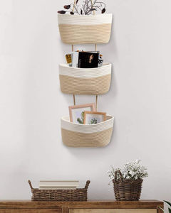 Cesta de plantas de cuerda de algodón de Yute natural para colgar en la pared, color blanco y yute, todos los tamaños, con asas, decoración interior para el hogar - Product Image 2