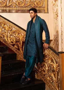 Conjunto de Kurta y Pijama de Seda Modal Chikankari para Hombre, Bordado, Estilo Tradicional Indio y Pakistaní, Estampado Digital, Secado Rápido, Corte Regular - Product Image 3