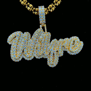 Colgante de diamante personalizado de Hip Hop con nombre personalizado 925 Plata Moissanite chapado en oro cadena de eslabones cubanos joyería helada - Product Image 1