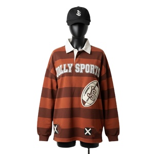 Camiseta de Rugby para Mujer, 240 GSM, Mezcla de Algodón y Poliéster, Diseño de Paneles a Rayas Marrón y Naranja, Logotipo Personalizado Bordado - Product Image 1