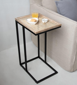 Home Craft Exports C Mesa auxiliar para sofá, sofá para aperitivos, mesita de noche con bandeja con patrón de ratán desgastado de metal, negro - Product Image 5