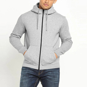 Gris chiné couleur Polyester/coton mélangé qualité supérieure fermeture éclair à manches longues hiver brodé hommes sweats à capuche Streetwear - Product Image 1