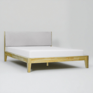 เตียงยางพารายางพาราขนาดควีนไซส์ทำจากไม้ยางพาราญี่ปุ่นพร้อมด้วยปลอกหุ้มเบาะหัวเตียงปลอดเครื่องมือโครงเตียงไม้ - Product Image 1