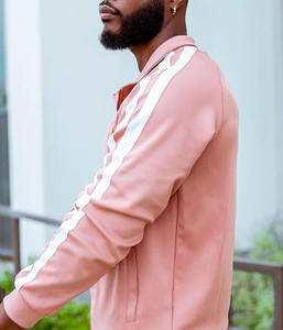 Logo personnalisé vente en gros ensemble de survêtement personnalisé à rayures de couleur rose pour hommes ensemble de jogging 2 pièces sweat-shirt à capuche zippé - Product Image 2