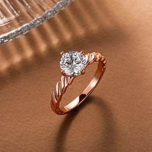 แหวนหมั้นเพชรเม็ดเดี่ยวทรงกลมสีโรสโกลด์แบบถักลาย Jeulia - Product Image 5