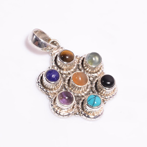 Pendentif classique en argent sterling 925 7 chakras avec pierres précieuses mélangées accessoires de bijoux à la mode cadeaux de fête en gros - Product Image 1