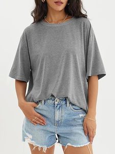 2 Pièces quantité minimale de commande Printemps Oversize O-Neck Blank Top Women Tees Cropped Plain T Shirt for Ladies - Product Image 2