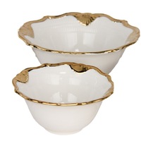Service de table en porcelaine blanche avec bordure dorée style nordique, assiettes, bols et tasses à texture brillante, durables, résistantes à la décoloration, pour occasions formelles