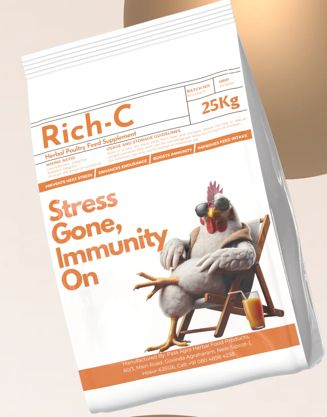 RICH-C Herbal Animal feed Vitamin C Supplement for Poultry and cattle Reduces Stress and Improves Immunity