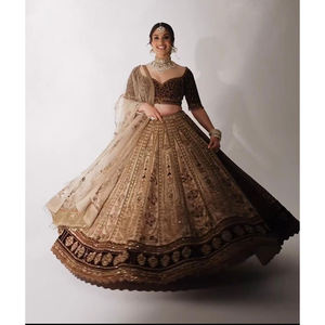 Blusa de Terciopelo de Estilo Lujoso, Nueva, de Diseñador, Impresionante, Ropa Étnica, con Lehenga de Seda Kasturi Pesada y Detalle Can Can, para Ocasiones Especiales - Product Image 1