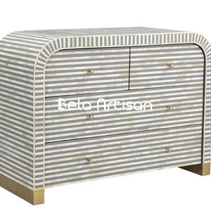 Nouvelle Arrivée Commode Buffet Blanche à 4 Tiroirs avec Incrustations Florales en Nacre, Table de Chevet en Nacre - Product Image 1