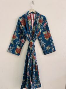 Robe kimono en velours et coton pour femmes, longue veste de style duster, manteau kimono floral - Product Image 5