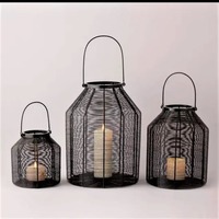 Lanterne géométrique en fil de fer noir faite à la main, vente en gros, taille personnalisée, logo personnalisé, découpe sur mesure, décoration d'intérieur